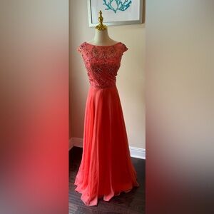 126 Sherri Hill Coral Embellished Prom Dress